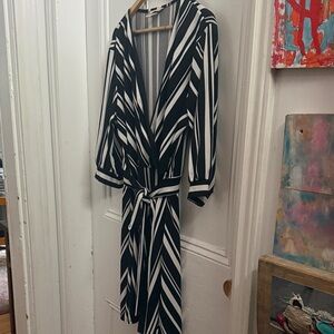 H&M Black and White Striped Midi Dress
